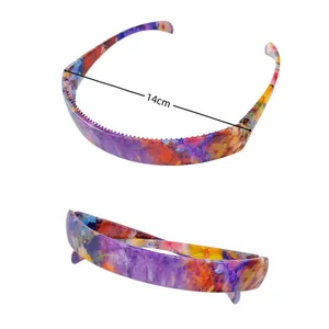 Foldable purple floral leopard print headband with non-slip teeth, 14cm width