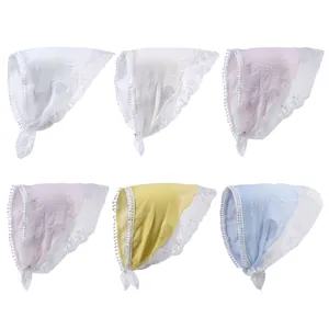 Lot de 6 bonnets vintage pour bébé en coton avec dentelle et bordure à pompons doux