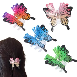 Colorful Butterfly Printed Hair Claw Clip Plastic Resin Matte Hair Accessories For Women Daily Styling Non-Slip Hair Clips