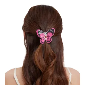 Pince à cheveux papillon dégradé rose et noir pour coiffure élégante sur cheveux longs