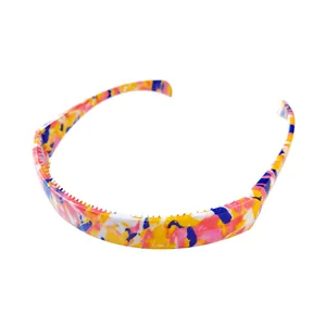Detail of folding headband showing the colorful marble texture and anti-slip teeth design