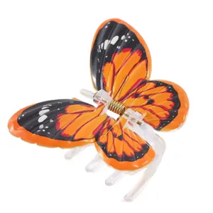 Pince à cheveux papillon orange vif avec motif d'ailes imprimé pour coiffures femmes