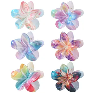 Set mit sechs 8 cm großen Plumeria-Haarklammern mit Marmor- und Tintenmustern