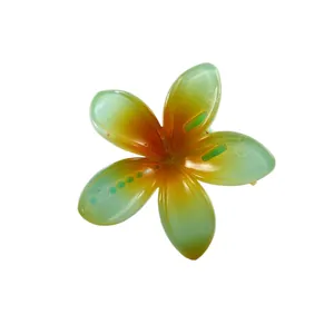 Molla per capelli a fiore di frangipane da 4,5cm in resina con sfumatura verde giallo arancio