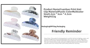 Detail specifications and diverse marble patterns for 9.2cm crescent hair claw clips