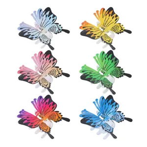 Set of 6 colorful acrylic butterfly hair claws with black print for elegant hairstyling