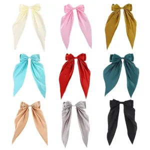 Large satin ribbon hair clips for women in nine colors with elegant long streamer bows