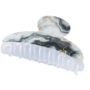 Blue marble hair claw clip with golden veins for women minimalist half moon hair shark clip