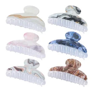 Set of 6 marble pattern large hair claw clips in various elegant stone textures