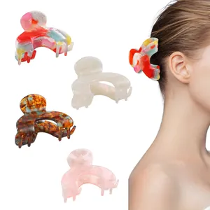 Women's Acetate C-Shape Hair Claw Clips Colorful Marbling Pattern Non-Slip Hair Accessory For Daily Styling Hair Clips