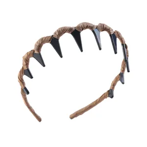 Serre-tête ondulé en tissu marron avec dents antidérapantes pour coiffure de mode femme