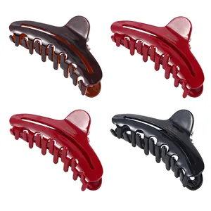 Glossy acetate moon-shaped hair claw clips in four colors with gold lettering