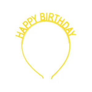Detail of yellow Happy Birthday headband showing anti-slip teeth and smooth finish