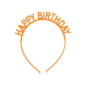 Detail of orange Happy Birthday headband featuring non-slip teeth and hollowed letters