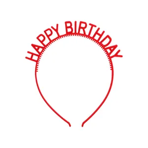 Detail of red Happy Birthday party headband with anti-slip inner teeth structure