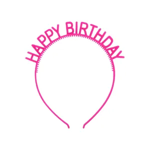 Pink Happy Birthday non-slip headband with festive decorative letter lettering