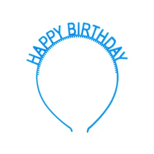 Blue Happy Birthday plastic headband with non-slip teeth for party decorations