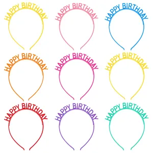 9-piece set of colorful Happy Birthday letter headbands with non-slip plastic teeth