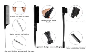Set per acconciatura capelli da 3 pezzi con pettine a coda in metallo e spazzola doppia