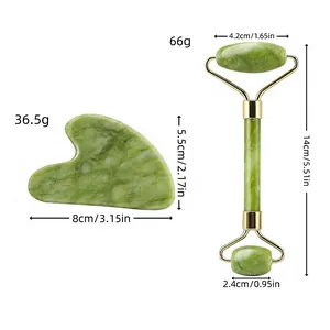 Rullo di giada naturale e set gua sha a cuore con misure di dimensioni e peso