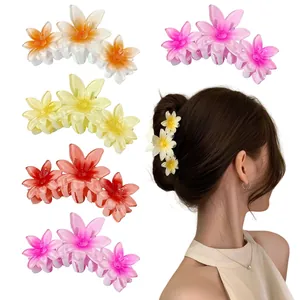 Plumeria Flower Hair Claw Clip Gradient Tropical Resin Large Hair Jaw Clip For Women Vacation Beach Hair Accessories