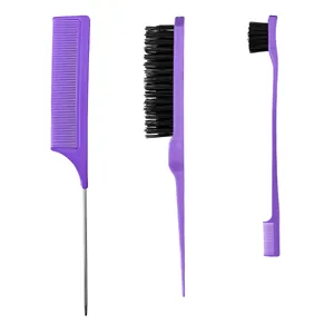 Set per acconciatura viola da 3 pezzi con pettine a coda e spazzola per capelli bordi