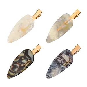 Leaf Shaped Acetate Traceless Duckbill Hair Clips For Women Elegant Marble Tortoiseshell Pattern Hair Accessories Handmade Metal Base French Style Side Clips