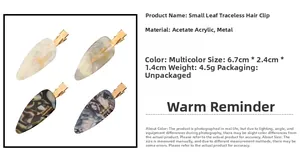 Macro view showing dimensions and acetic acid texture of leaf-shaped hair clips