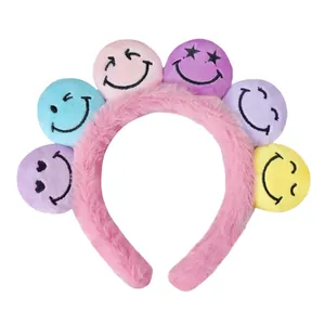 Kreatives Plüschstirnband mit bunten Smiley-Pompons für Damen und Mädchen