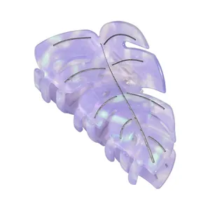 Lila Monstera-Blatt Haarklammer aus Acetat mit Hohl-Design und Perlmutt-Effekt