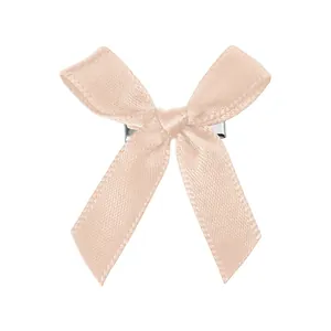 Détail du nœud papillon en satin rose montrant la texture soyeuse et le clip en métal argenté