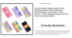 Detail showing 32-piece set of elastic hair ties in a transparent plastic box