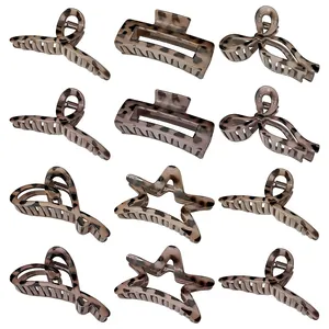 Leopard Print Acetate Fiber Hair Claw Clips For Women Vintage Tortoiseshell Heart Star Geometric Hollow Out Shark Clips