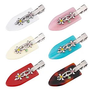 Barrettes à Cheveux Fleur de Style Coréen Pour Femmes Strass Alliage Sans Traces Pins Doux Acétate Floral Pinces à Bec de Canard Accessoires de Mode pour Cheveux