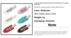 Détails de six barrettes à fleurs et strass colorés avec dimensions 5,8cm sur 2cm