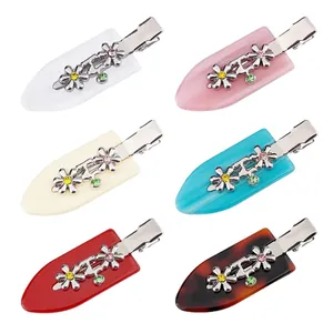 Lot de six barrettes à fleurs en strass colorées avec base métallique pour femmes
