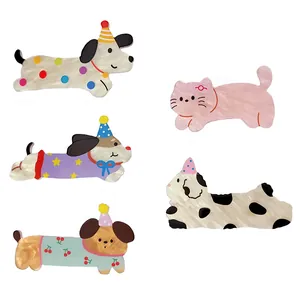 Cute Cartoon Animal Acetate Hair Clips For Women Girls Party Hat Dog Cat Pattern Duckbill Side Bangs Clip Hair Accessories