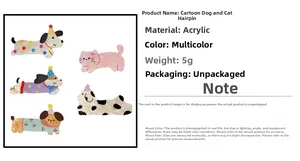 Detail of cute acrylic dog and cat hair clips with 5g weight and various ripple patterns