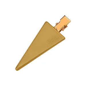 Triangle amber acrylic hair clip with gold metal grip and France Handmade text