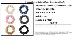 Detailed size chart for handmade beaded hair ties with rhinestones and faux pearls