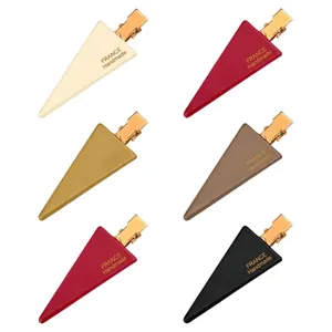 Set of six colorful triangle hair clips with gold metal clips and France Handmade text