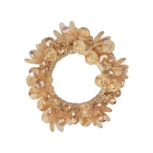 Elastisches Perlen-Haargummi mit champagnergoldenen Perlen und mattierten Blumenakzenten