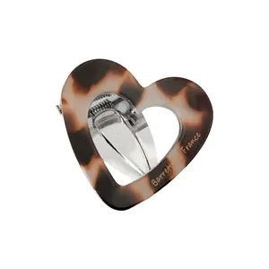 French style hollow heart hair clip with tortoiseshell pattern and metal spring clip