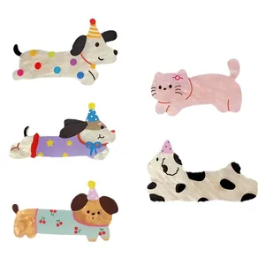 5-piece set of cute acrylic puppy and kitten hair clips with marbled texture and party hats
