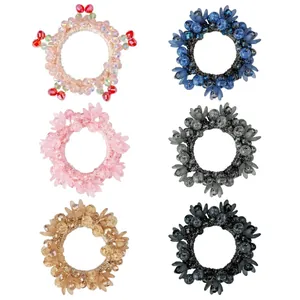 Strass Künstliche Perle Elastisch Haarseil Blume Kirsche Pferdeschwanz Halter Für Damen Süß Koreanischer Stil Haargummis Kopfschmuck