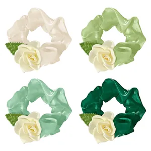 Elegant Satin Camellia Rose Flower Scrunchie Versatile Hair Tie Fashion Korean Style Ponytail Holder For Women Girls