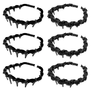 Serre-tête Femme Style Coréen Noir Ondulé Maille et Perles Antidérapant Mode Élégant Accessoires Cheveux Filles