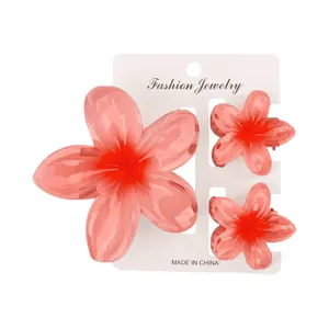 Detailliertes Set rosa Frangipani Haarklammern in verschiedenen Größen auf Karte