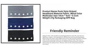 Detailed product dimensions and specifications for the punk style fabric headband with eyelets