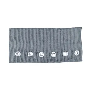 Unisex punk style grey ribbed knit leg warmer with decorative silver metal eyelets